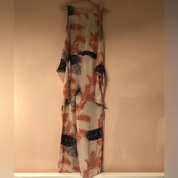 ASOS Jumpsuit Palm Leaf Print Sleeveless Knot Tie Loose Viscose Pyjama Kimono - Picture 3 of 7